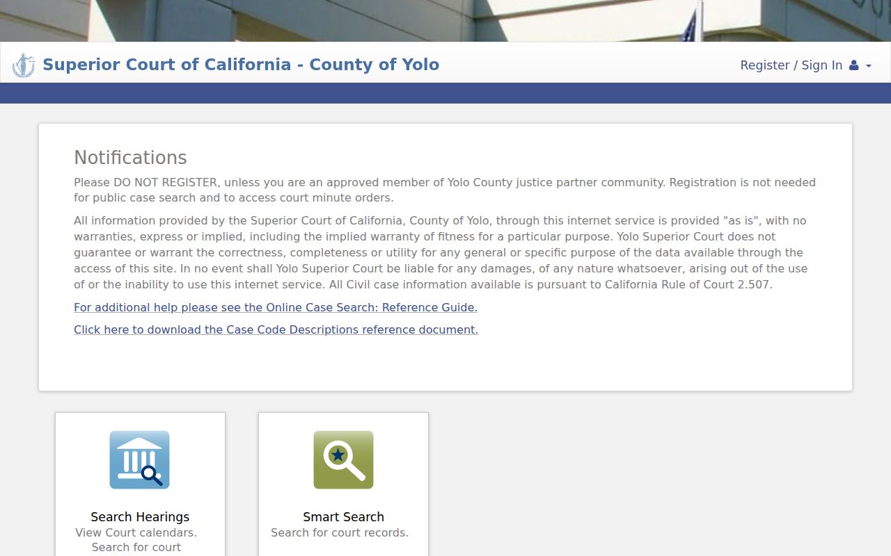 Woodland people search on Yolo Superior Court portal