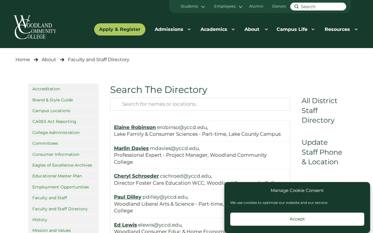 Woodland people directories community college staff fields