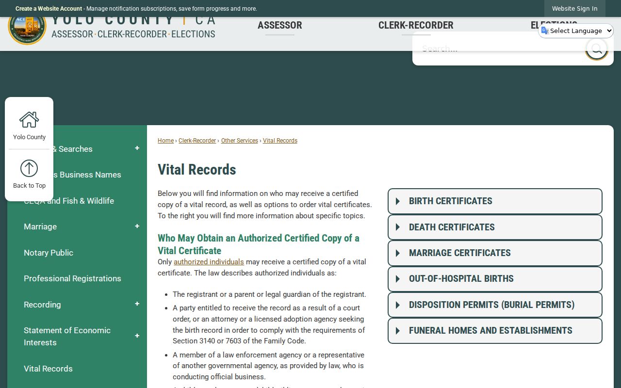 Woodland public records vital certificate services