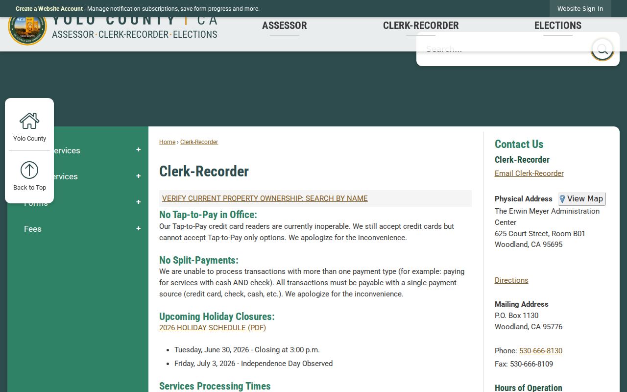 Woodland public records Clerk-Recorder services