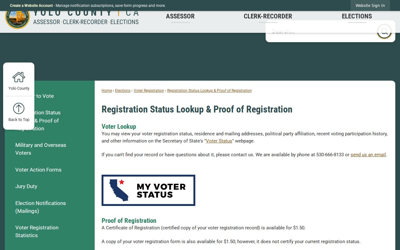 Woodland voter registration lookup instructions from Yolo County
